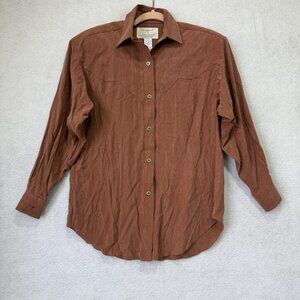 Longhorn Western Shirt Mens XS Brown Rayon Western Yoke Button Front Made USA